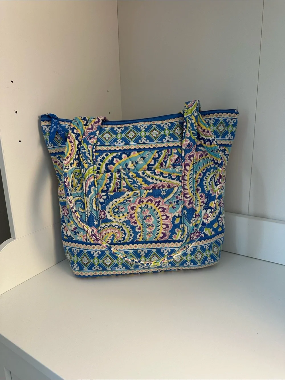 Vera Bradley Quilted Paisley Blue Floral Tote Bag Shoulder Purse Travel Everyday